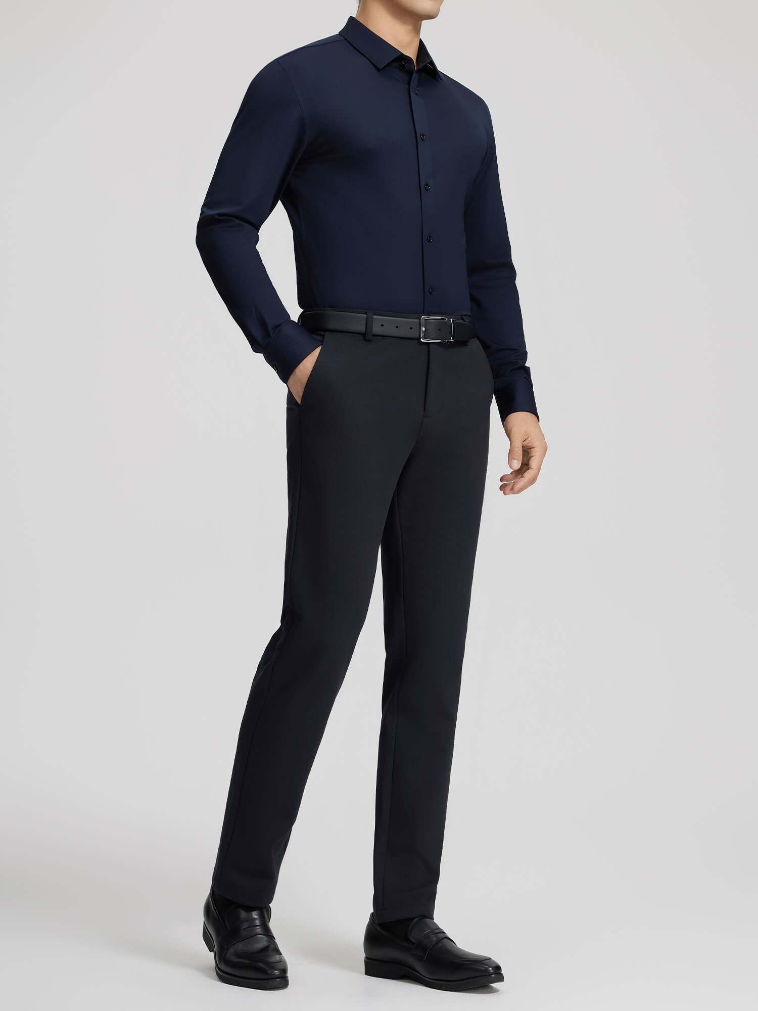 Dark Blue Cashmere Stretch Shirt-OWN DREAM Shirts