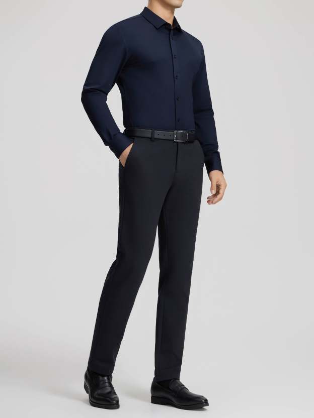 Dark Blue Cashmere Stretch Shirt-OWN DREAM Shirts