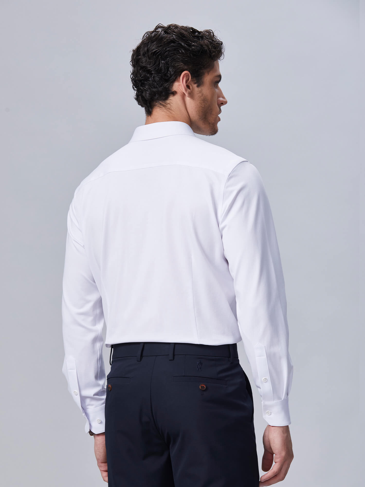 S50 Alpine Snow White Silk Stretch Shirt-Own Dream Shirts-Dress Shirts for Men