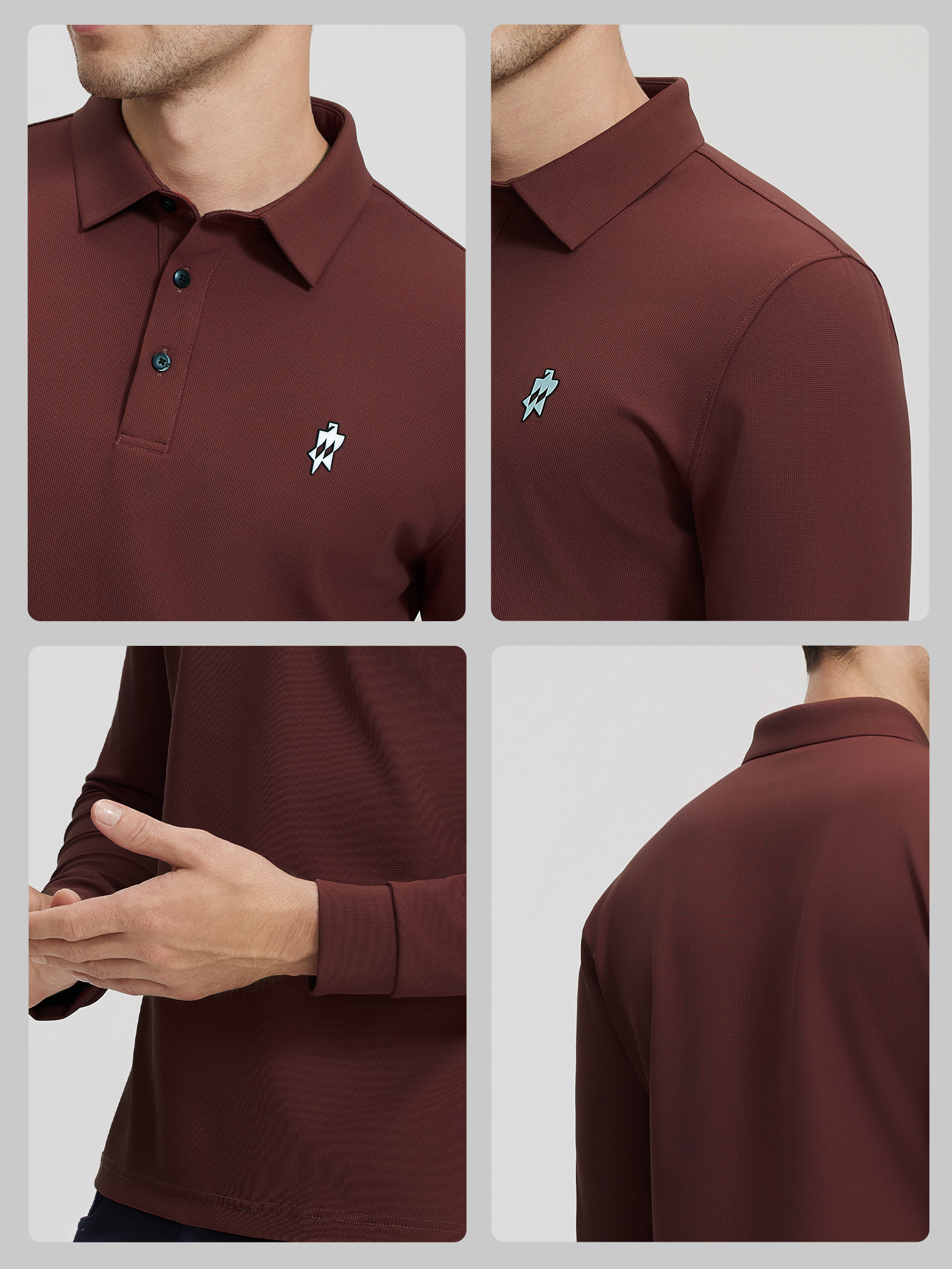 Rust Red Long-Sleeve Stretch Polo