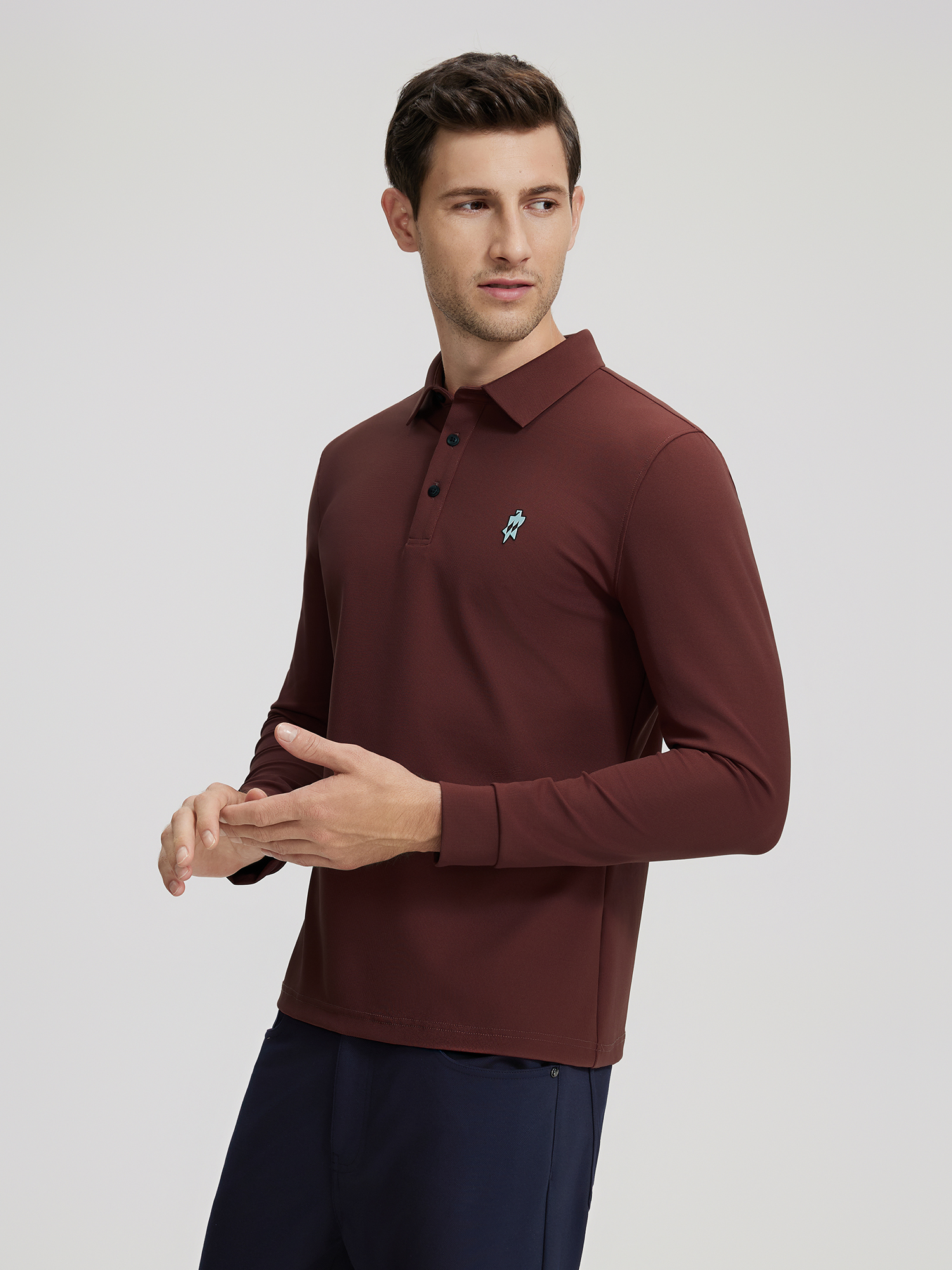 Rust Red Long-Sleeve Stretch Polo