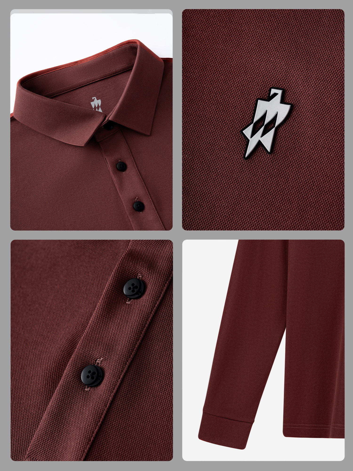 Rust Red Long-Sleeve Stretch Polo