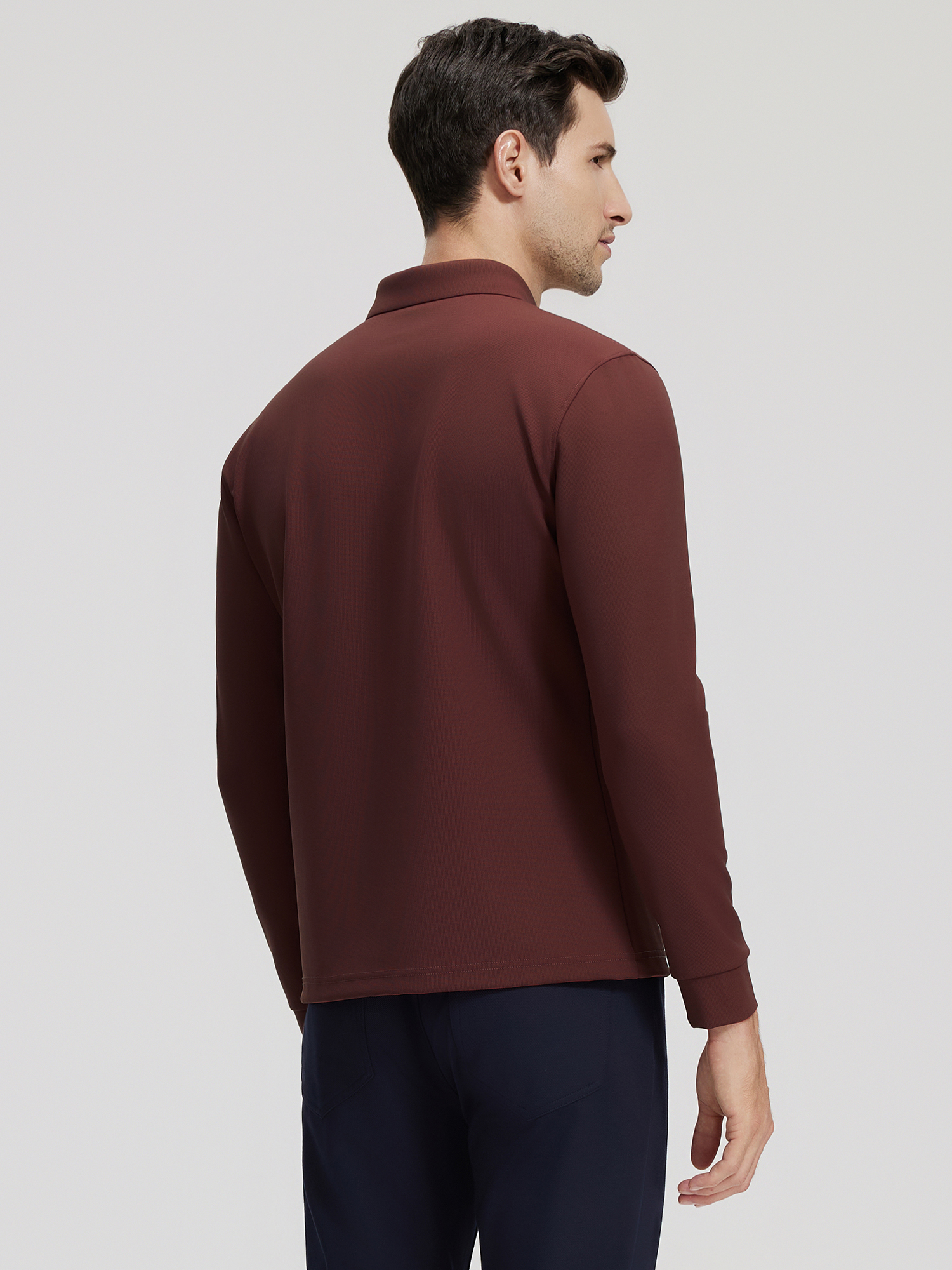 Rust Red Long-Sleeve Stretch Polo