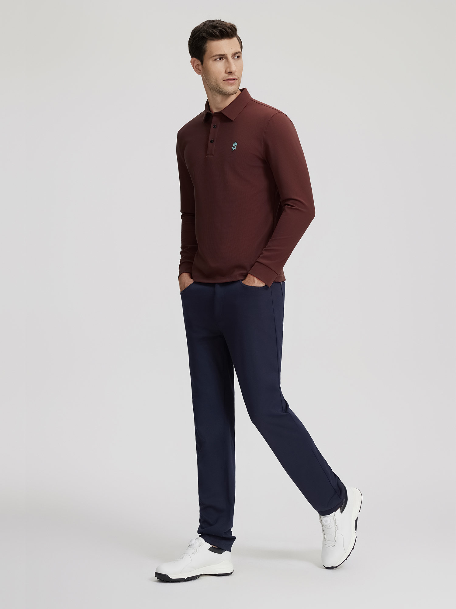Rust Red Long-Sleeve Stretch Polo