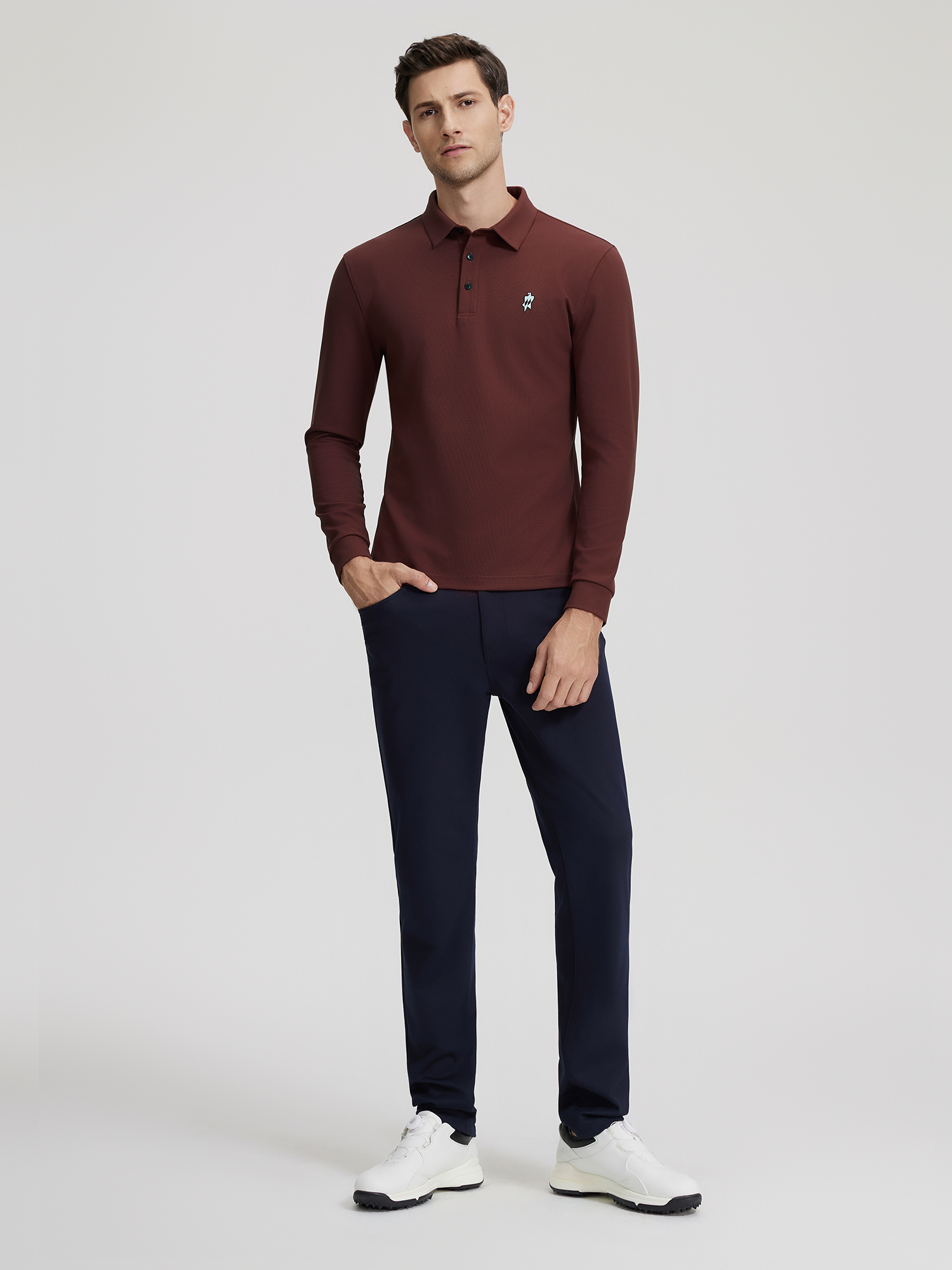Rust Red Long-Sleeve Stretch Polo