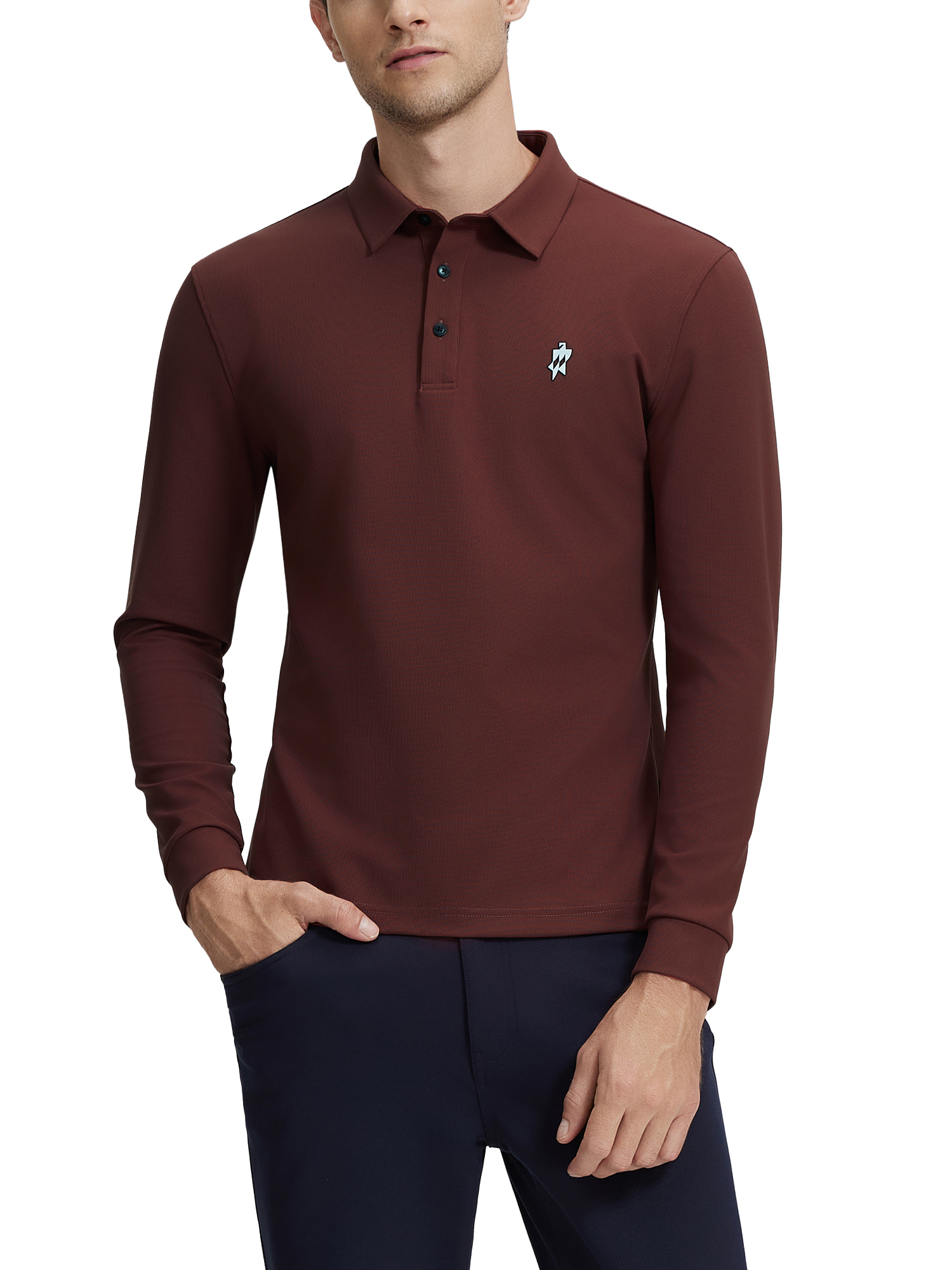 Rust Red Long-Sleeve Stretch Polo