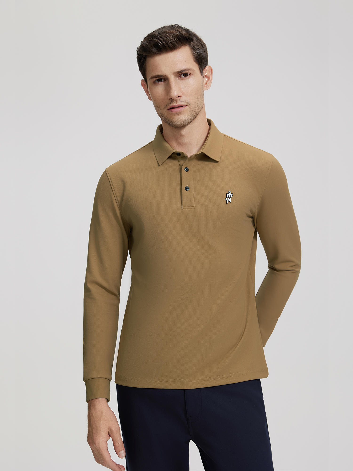 Sand Khaki Long-Sleeve Stretch Polo