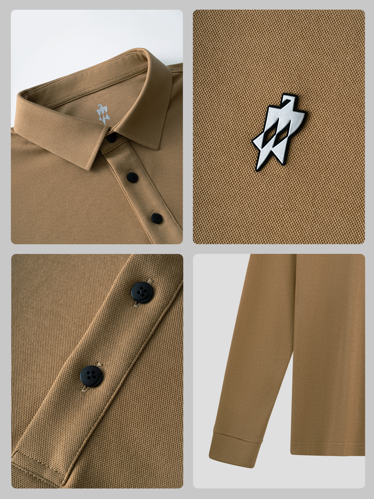 Sand Khaki Long-Sleeve Stretch Polo