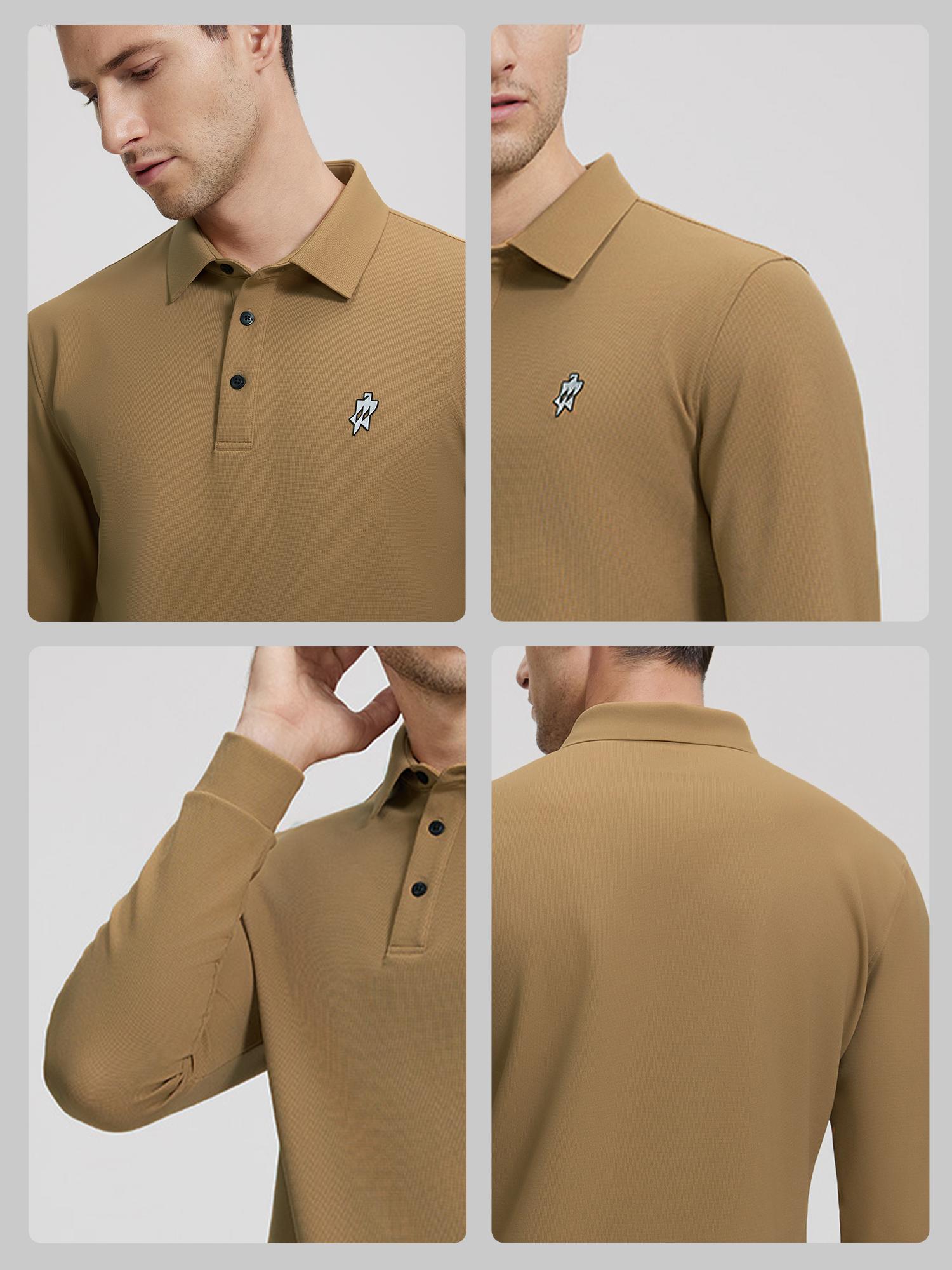 Sand Khaki Long-Sleeve Stretch Polo