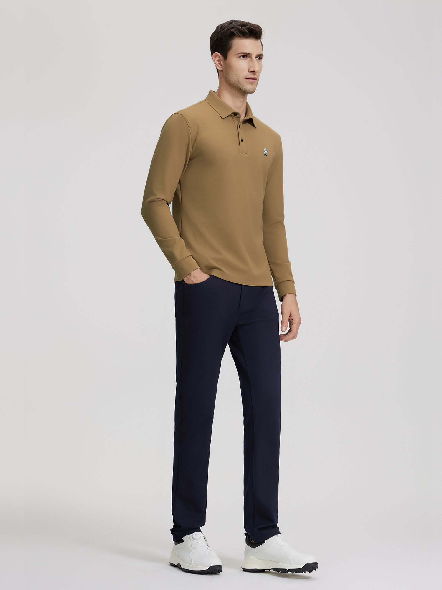 Sand Khaki Long-Sleeve Stretch Polo