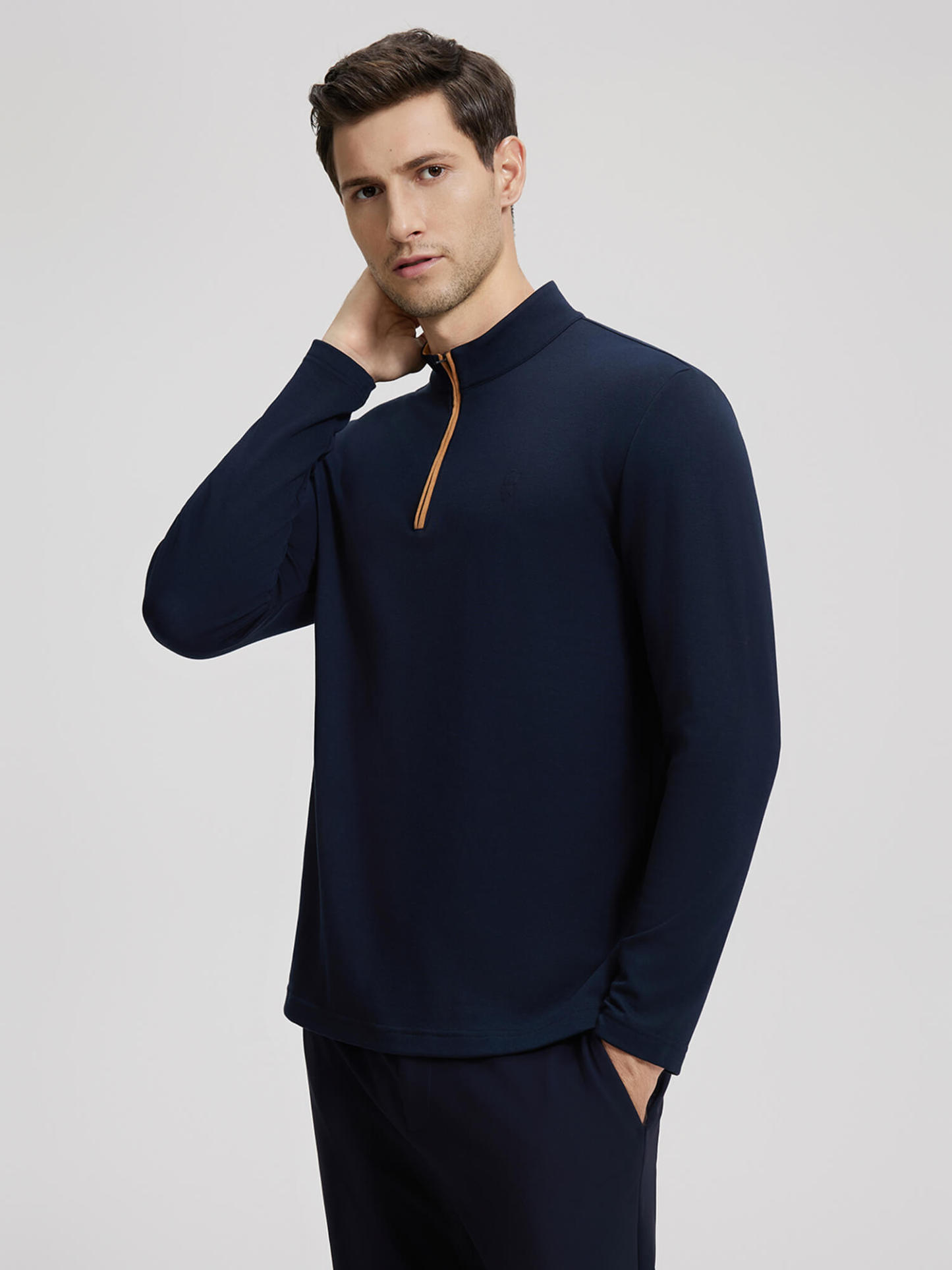 Dark Blue Stand-Up Collar Thermal Shirt-OWN DREAM Shirts