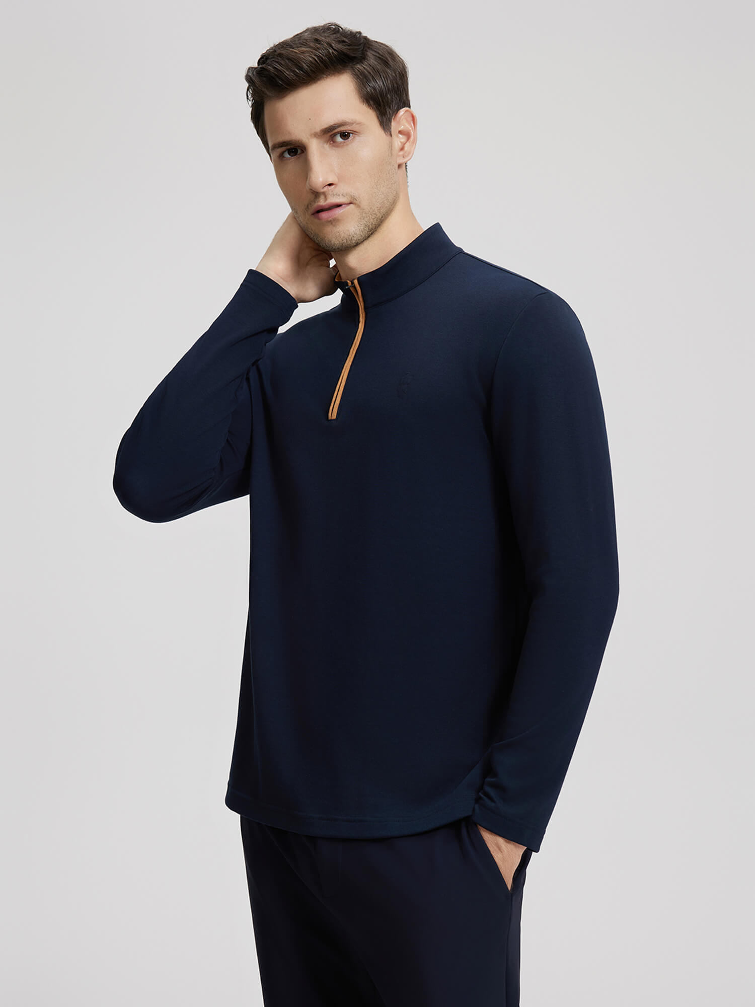 Dark Blue Stand-Up Collar Thermal Shirt-OWN DREAM Shirts