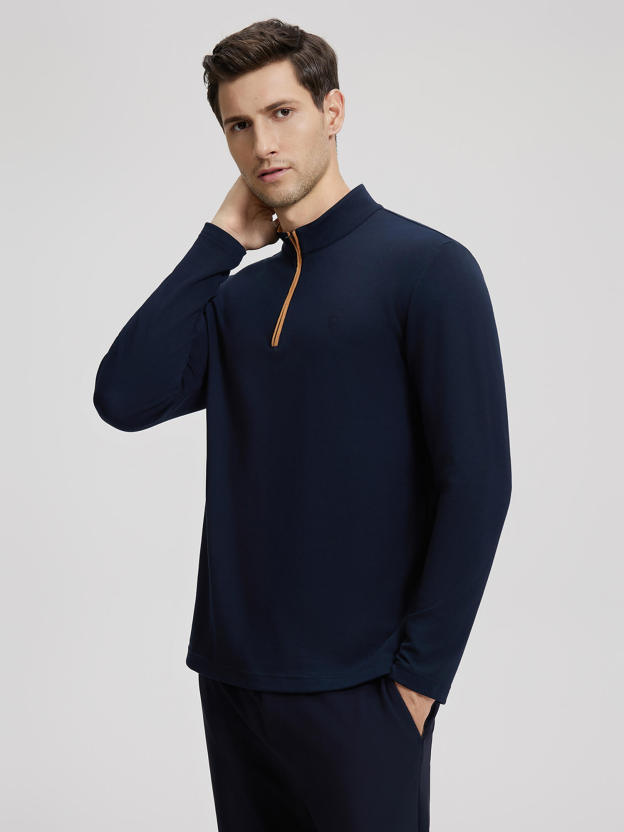 Dark Blue Stand-Up Collar Thermal Shirt-OWN DREAM Shirts