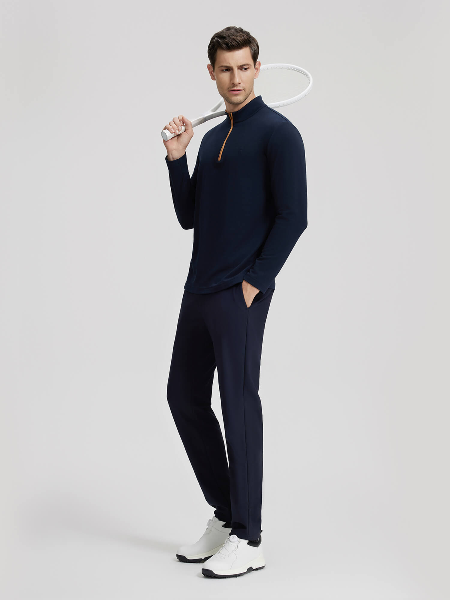 Dark Blue Stand-Up Collar Thermal Shirt-OWN DREAM Shirts