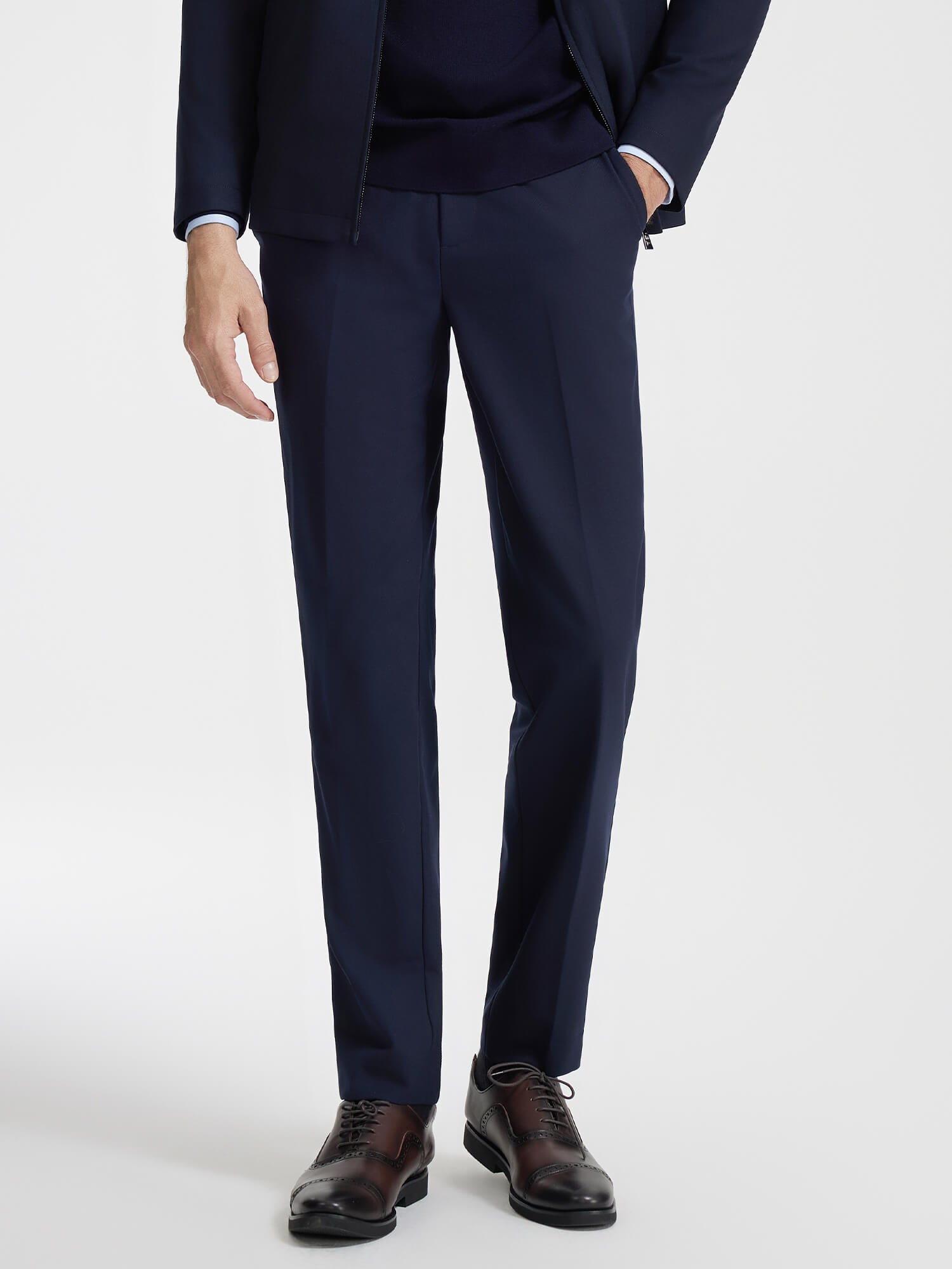 Deep Blue Wool Stretch Suit Pants-OWN DREAM Shirts