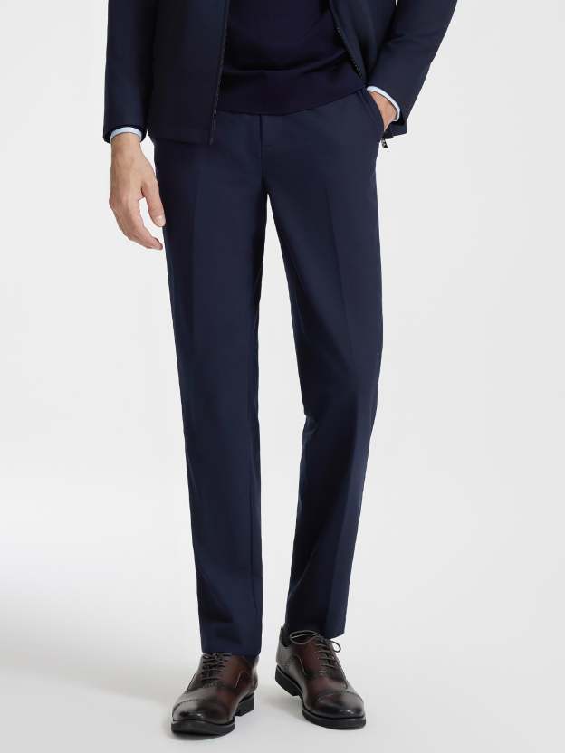 Deep Blue Wool Stretch Suit Pants-OWN DREAM Shirts
