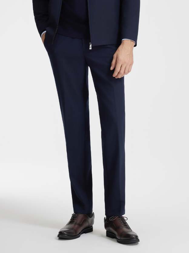 Deep Blue Wool Stretch Suit Pants-OWN DREAM Shirts