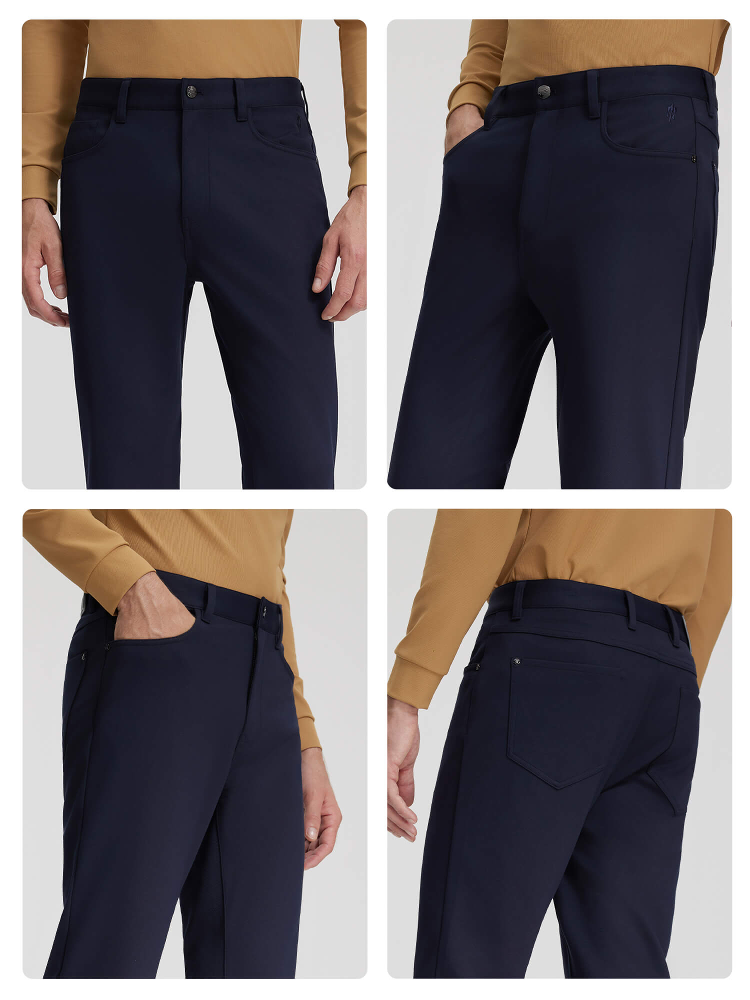 Navy Blue 5-Pocket Stretch Casual Pants-Own Dream Shirts-Dress Shirts for Men