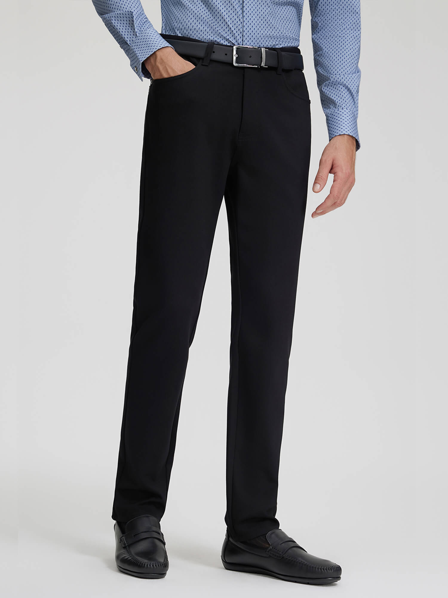 Ink Black 5-Pocket Stretch Casual Pants-Own Dream Shirts-Dress Shirts for Men