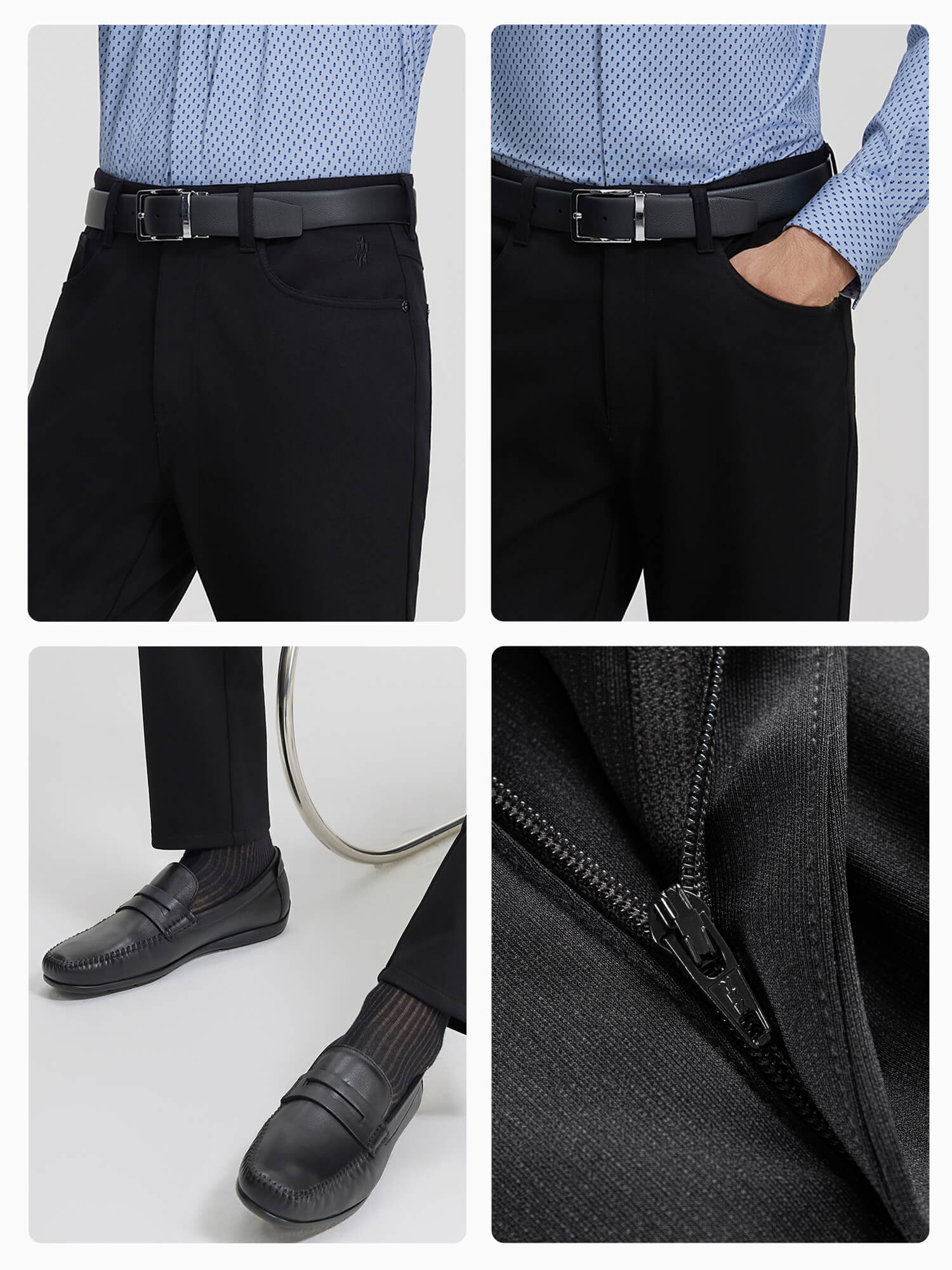 Ink Black 5-Pocket Stretch Casual Pants-Own Dream Shirts-Dress Shirts for Men