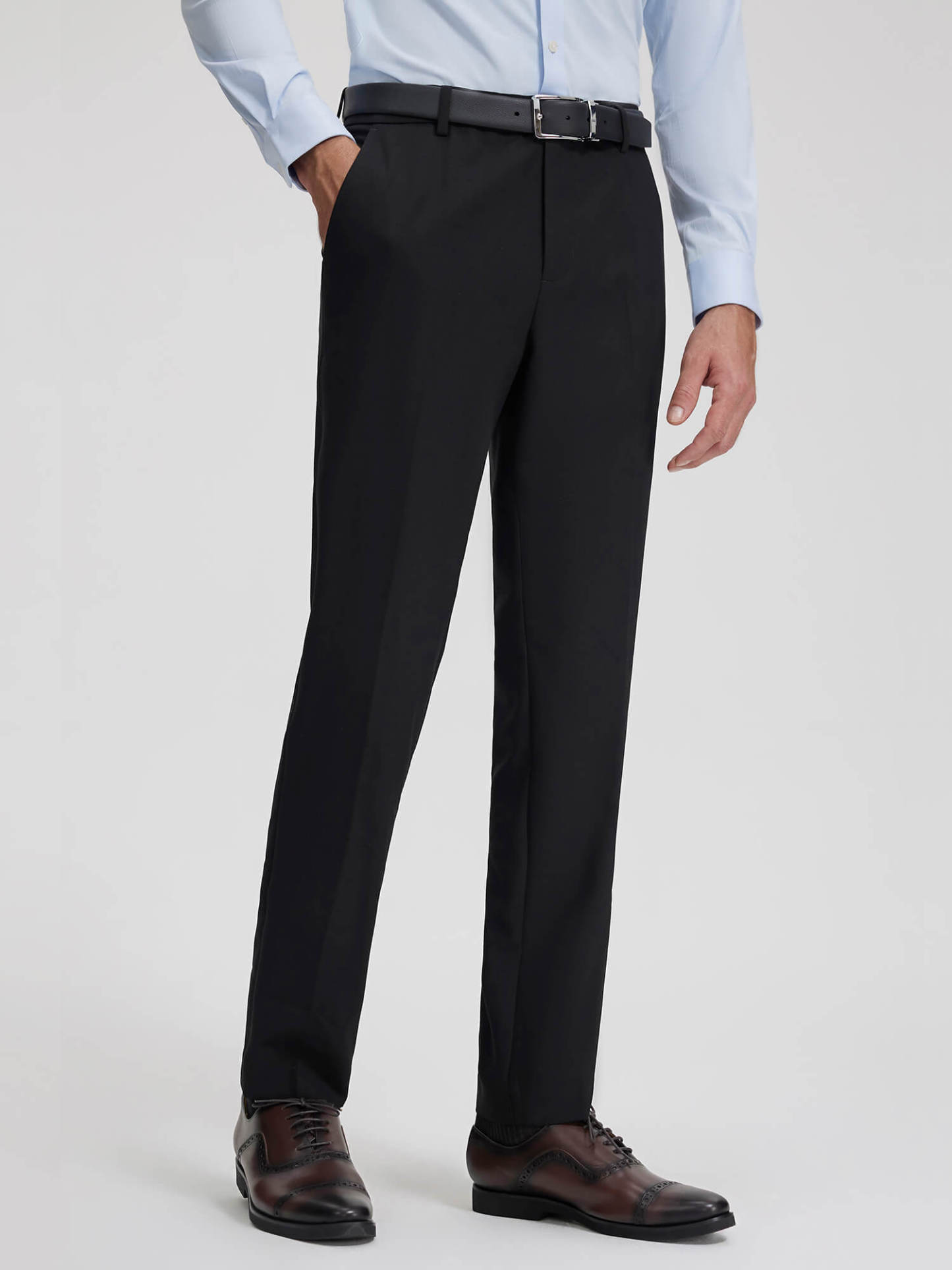 High-Knit Black Wool Stretch Suit Pants-OWN DREAM Shirts