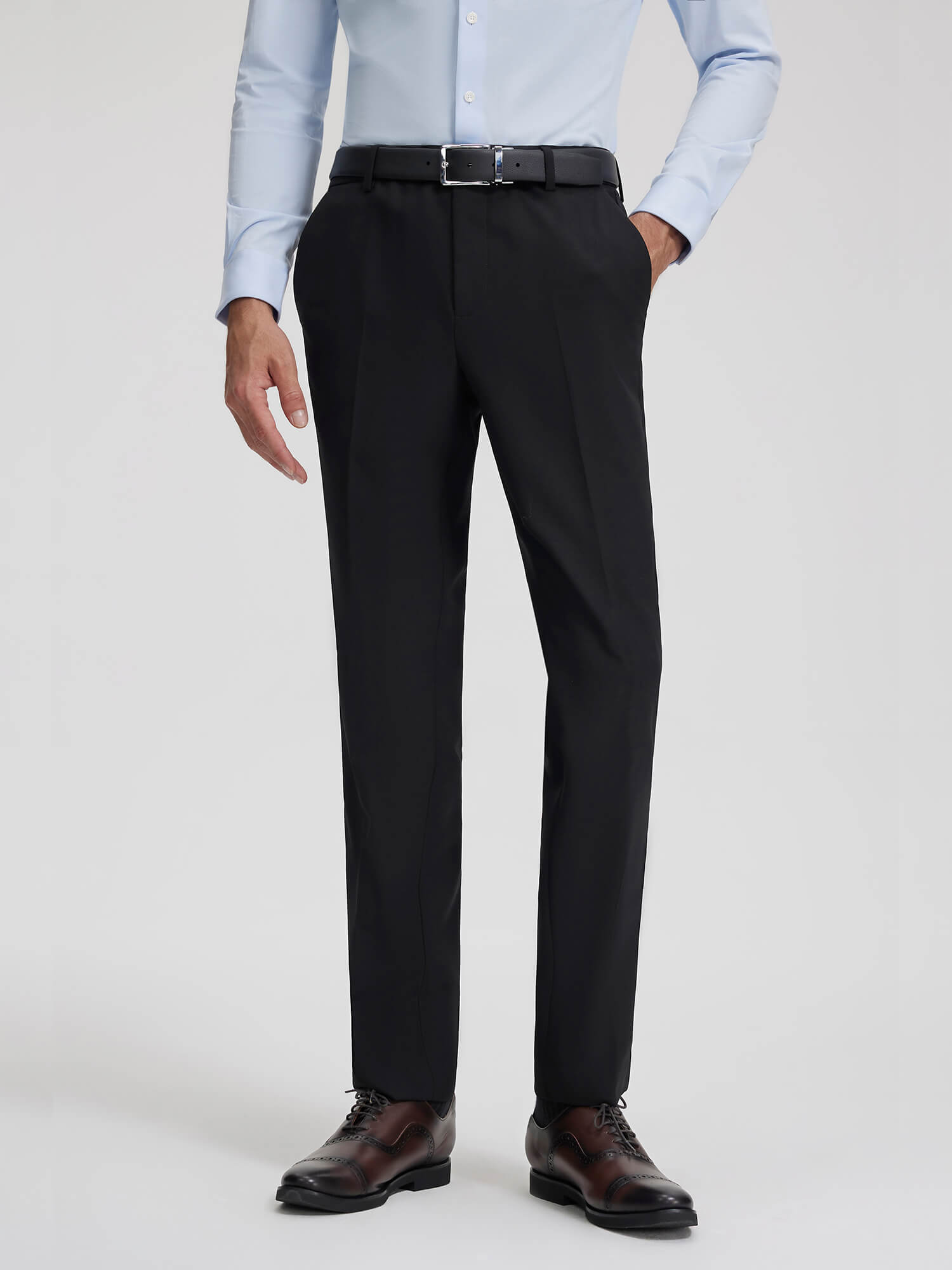 High-Knit Black Wool Stretch Suit Pants-OWN DREAM Shirts