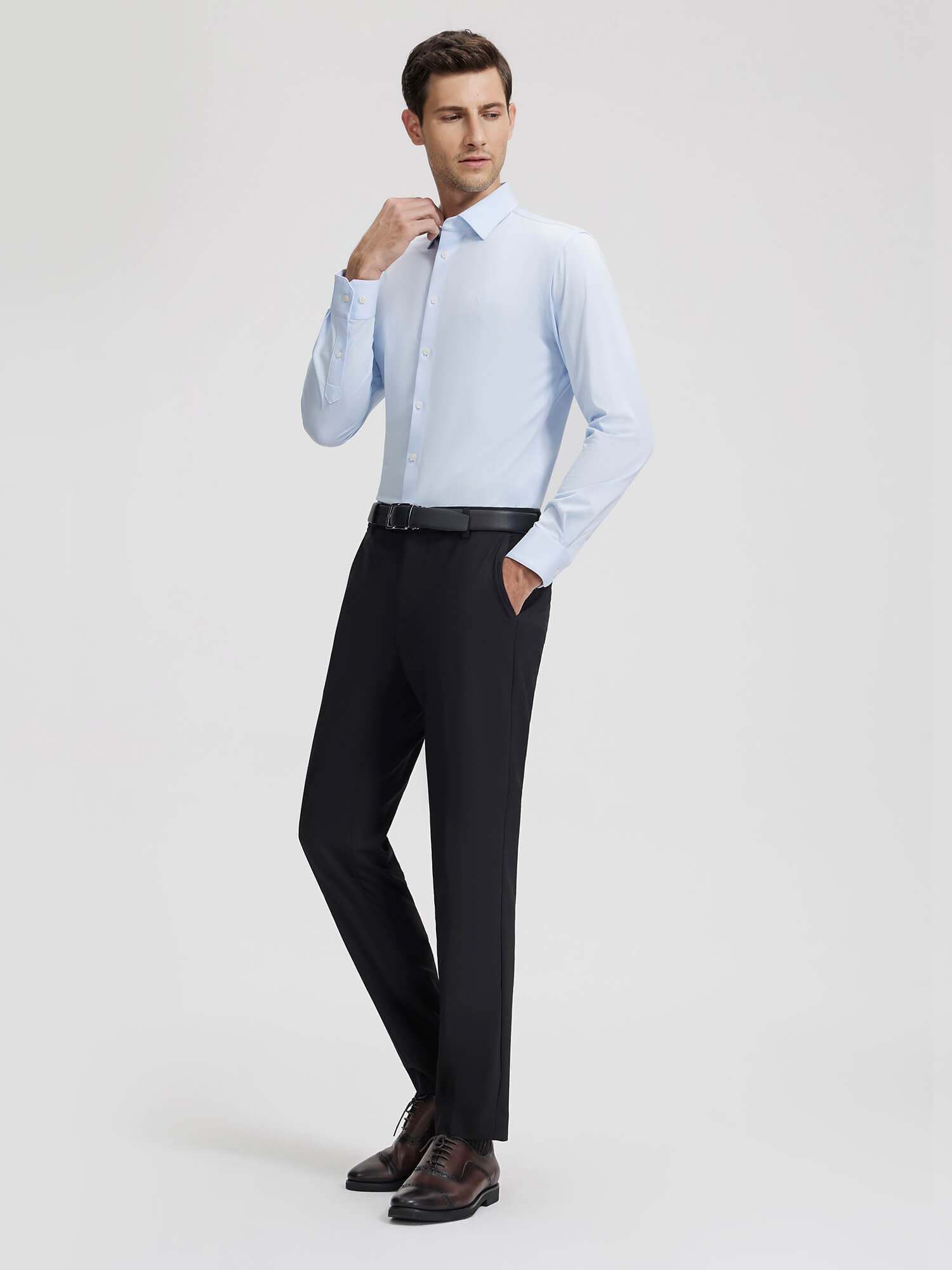 High-Knit Black Wool Stretch Suit Pants-OWN DREAM Shirts