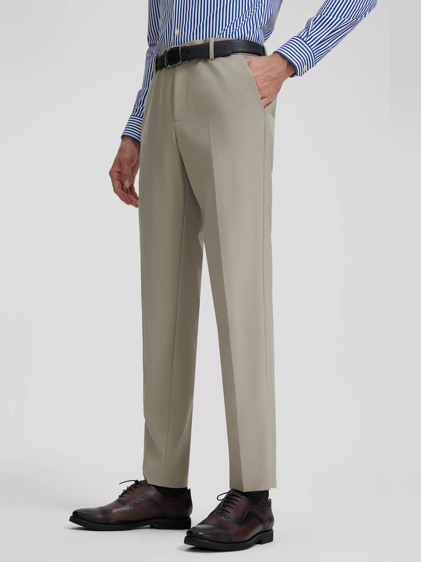 High-Knit Khaki Wool Stretch Suit Pants-OWN DREAM Shirts