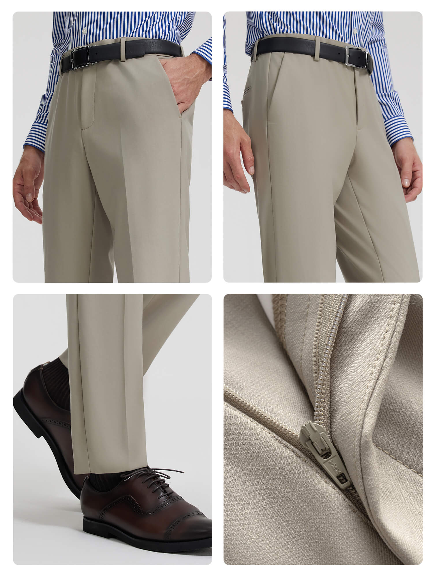 High-Knit Khaki Wool Stretch Suit Pants-Own Dream Shirts-Dress Shirts for Men