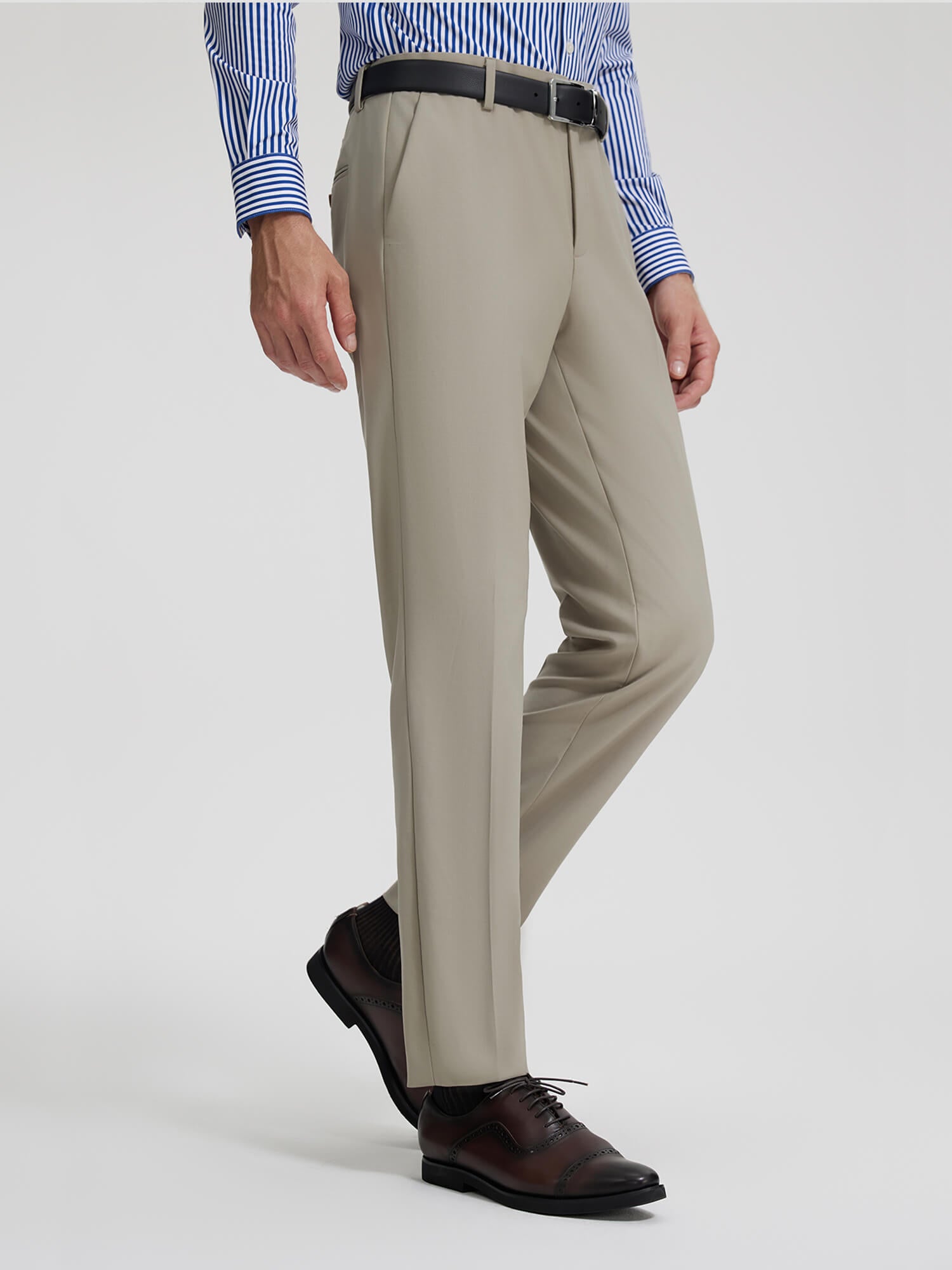 High-Knit Khaki Wool Stretch Suit Pants-Own Dream Shirts-Dress Shirts for Men
