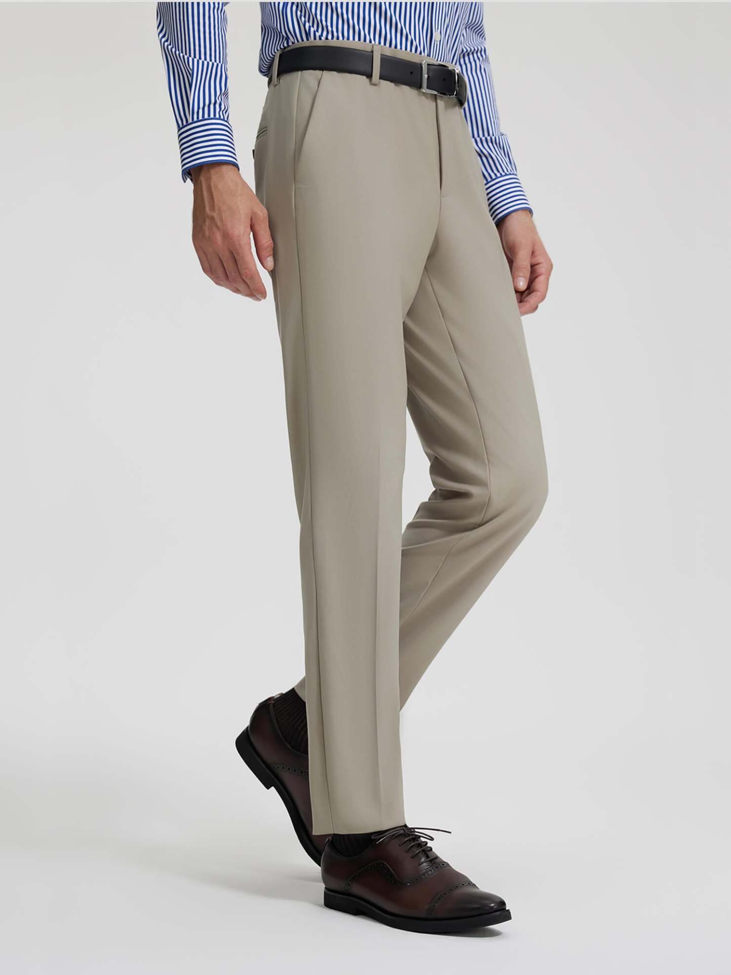 High-Knit Khaki Wool Stretch Suit Pants-OWN DREAM Shirts