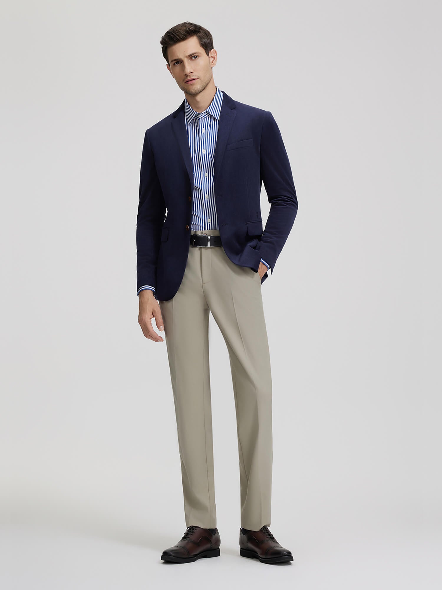 High-Knit Khaki Wool Stretch Suit Pants-OWN DREAM Shirts