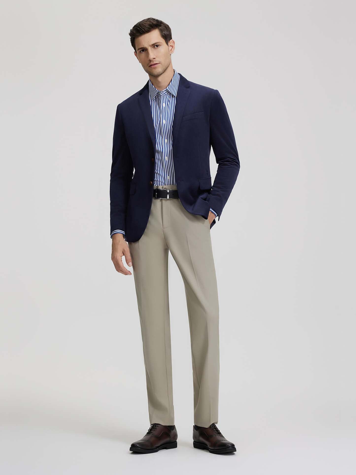 High-Knit Khaki Wool Stretch Suit Pants-OWN DREAM Shirts