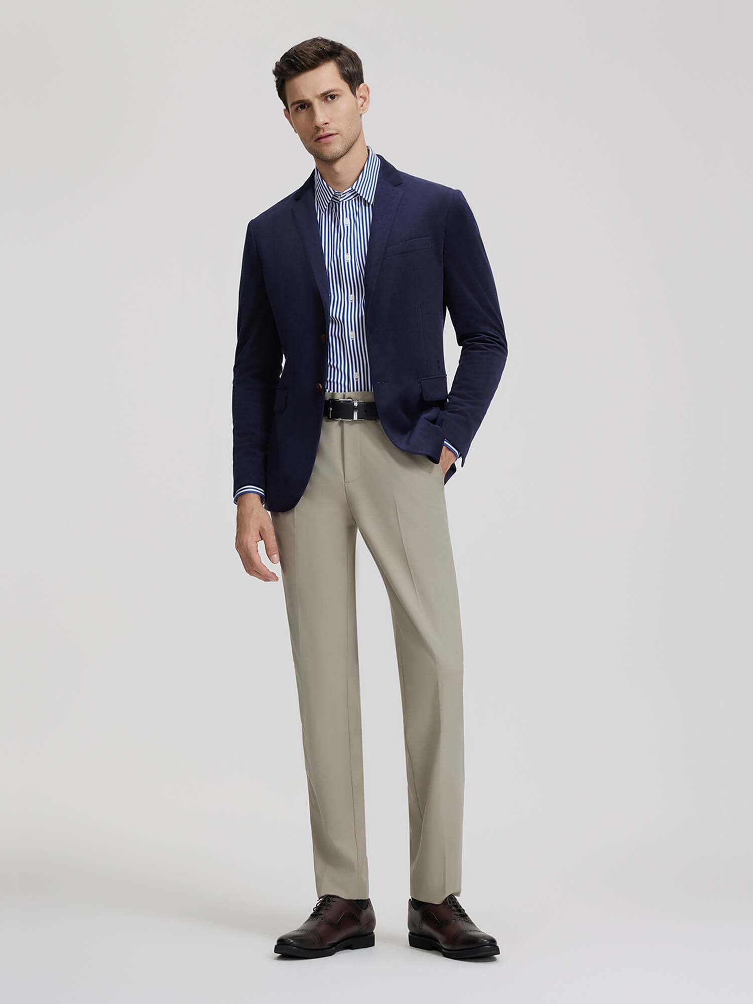 High-Knit Khaki Wool Stretch Suit Pants-OWN DREAM Shirts