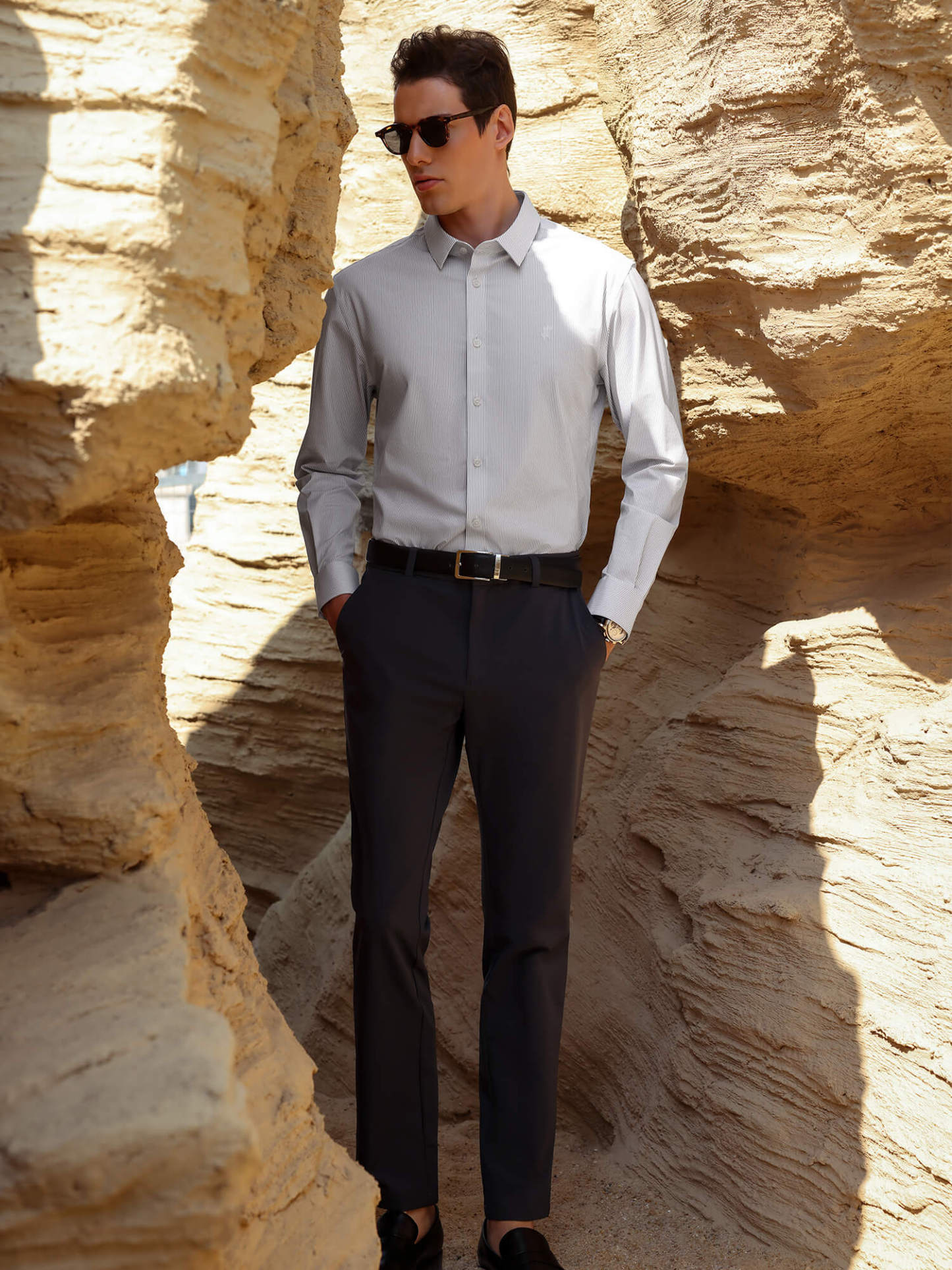 Drift Gray Striped High-Stretch Shirt