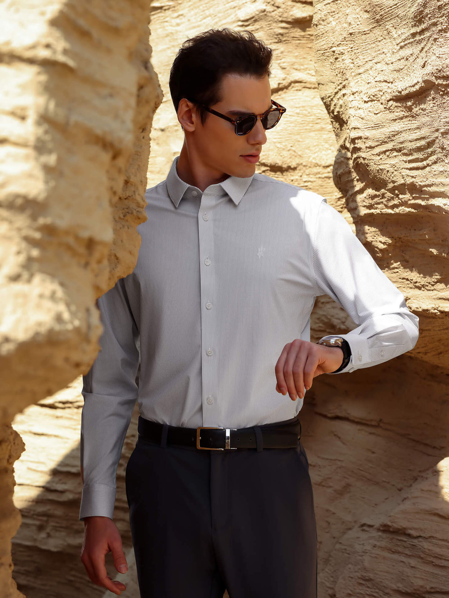 Drift Gray Striped High-Stretch Shirt