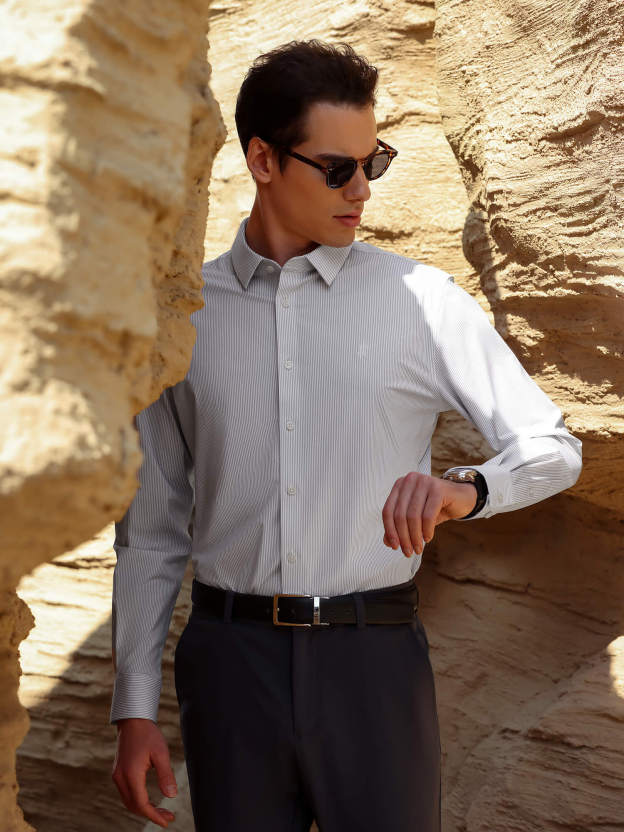 Drift Gray Striped High-Stretch Shirt
