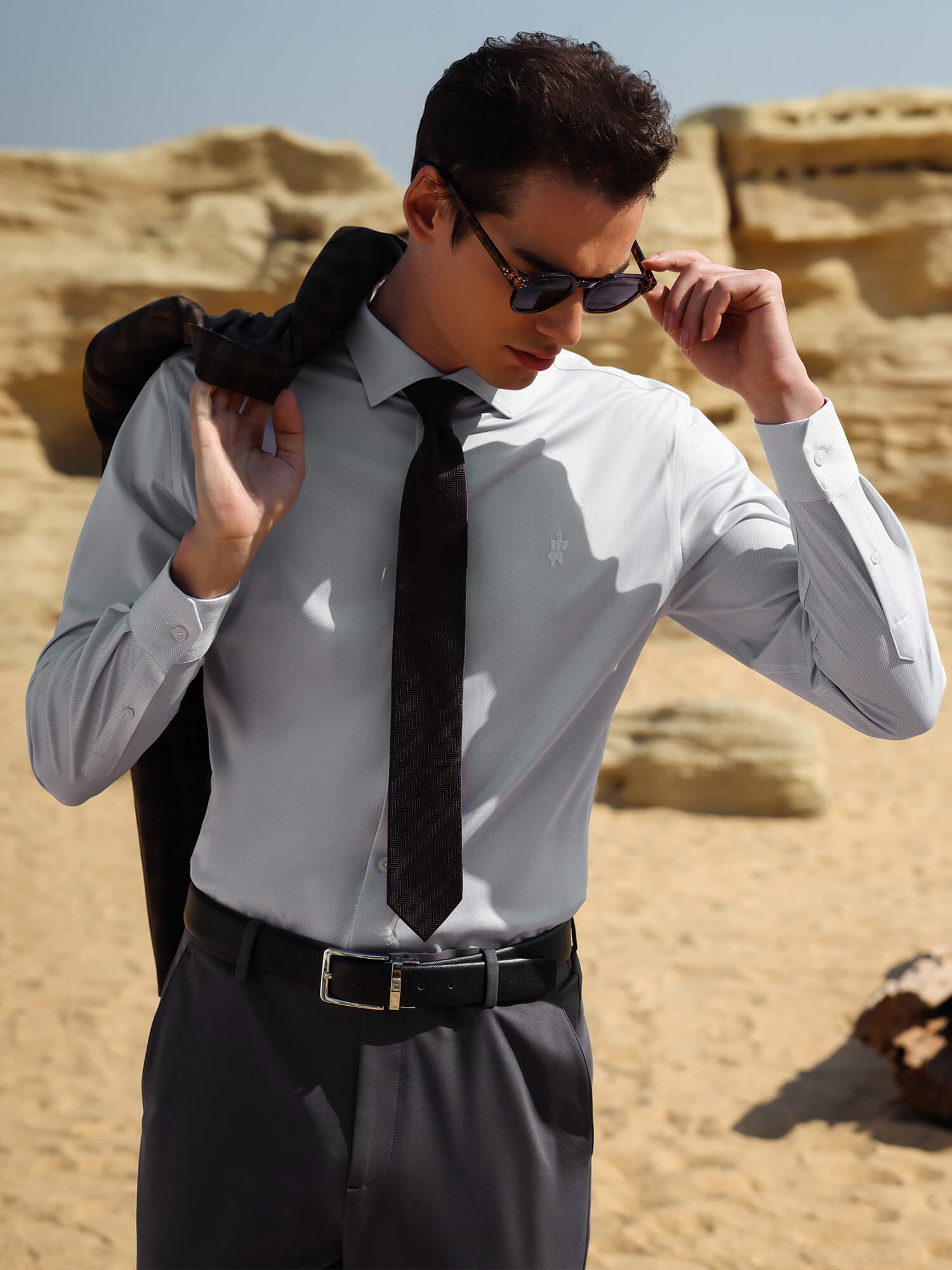 Frost Gray Silk High-Stretch Shirt-Own Dream Shirts-Dress Shirts for Men