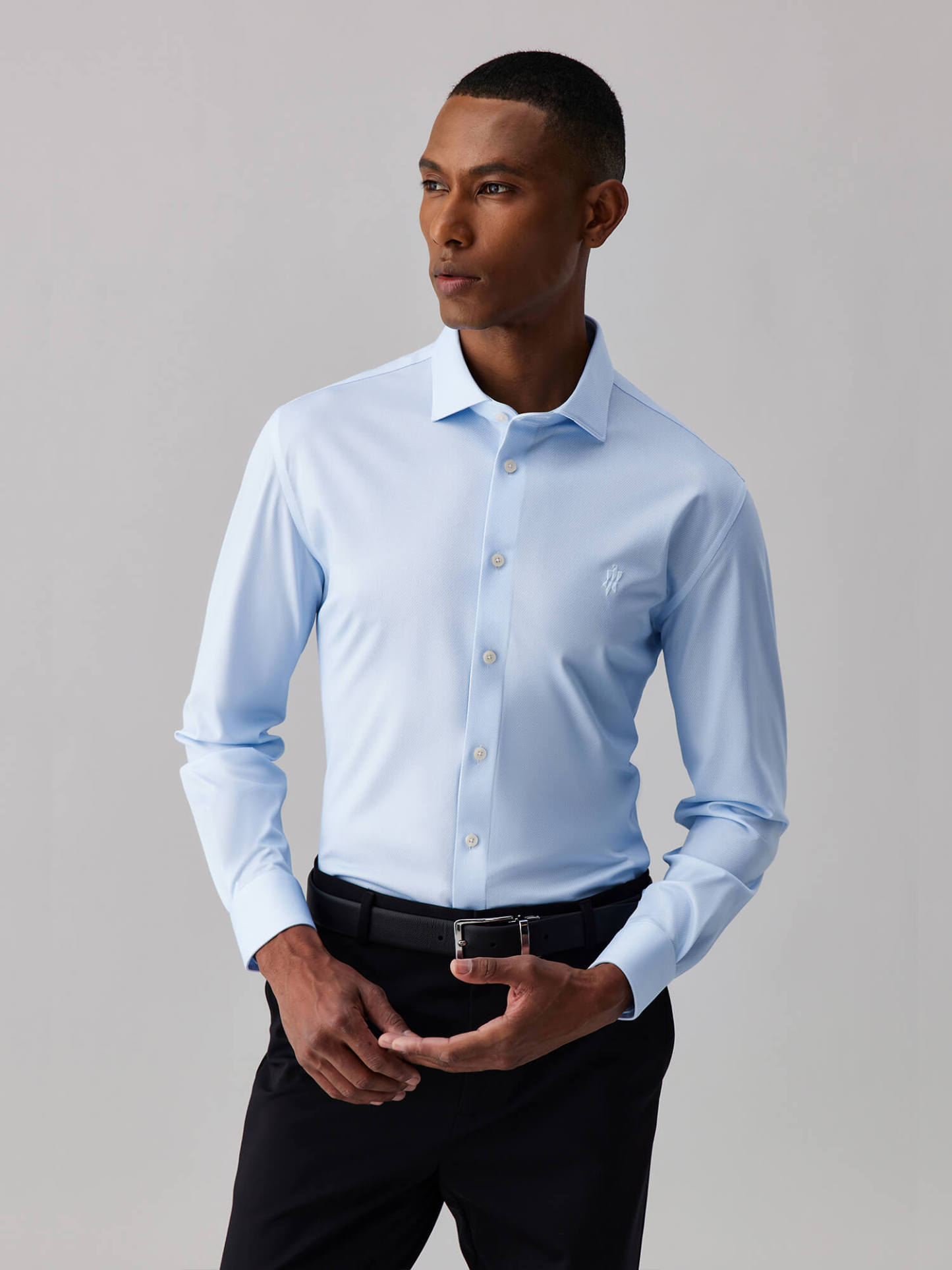 Jade Blue Silk High-Stretch Shirt