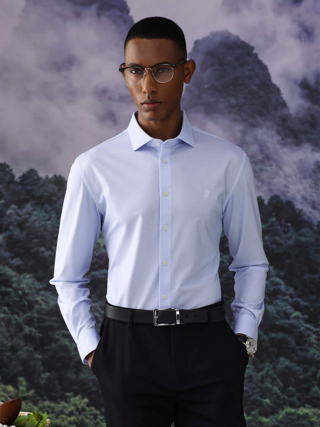 Jade Blue Silk High-Stretch Shirt