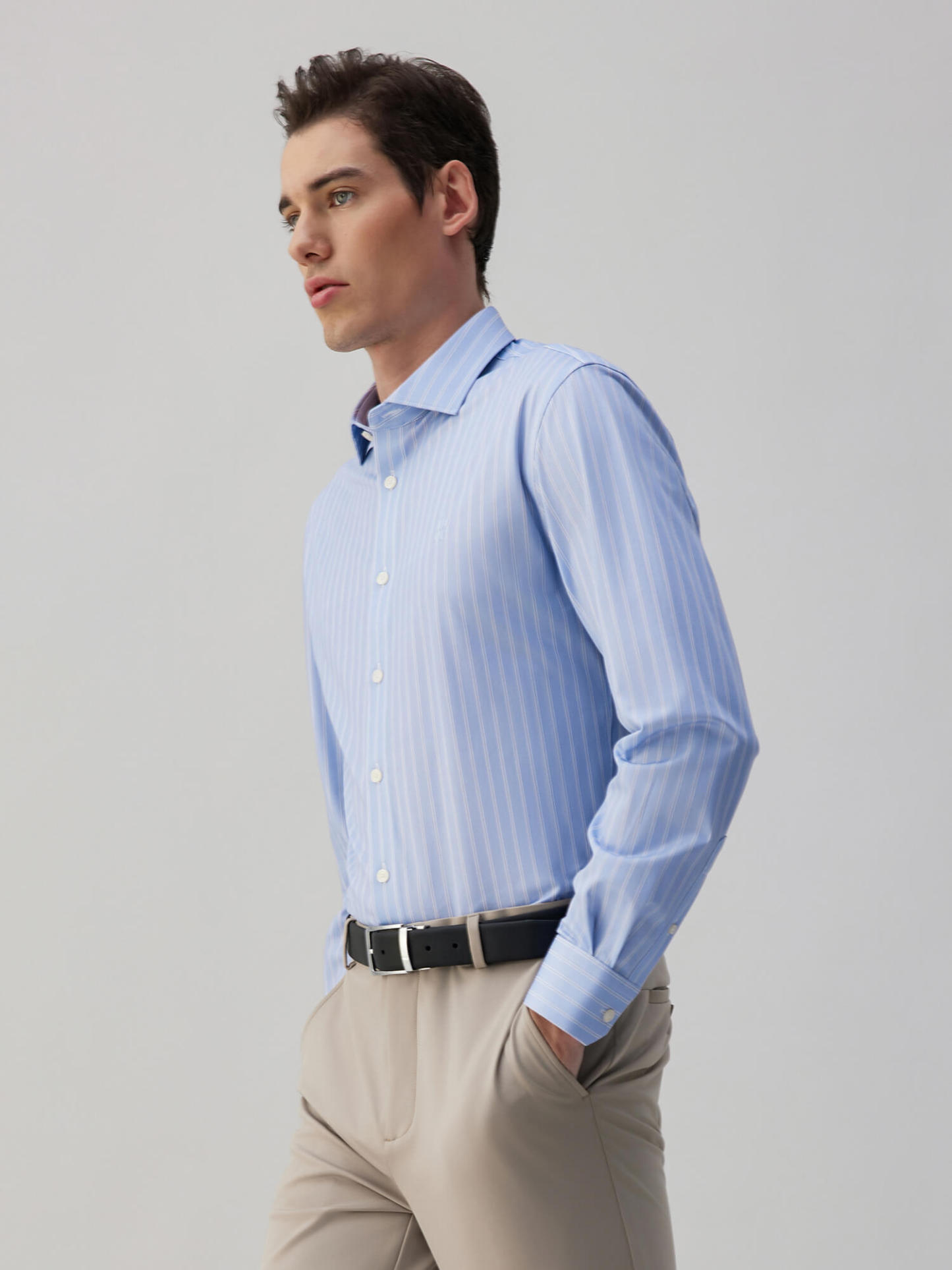 Blue Striped Silk High-Stretch Shirt
