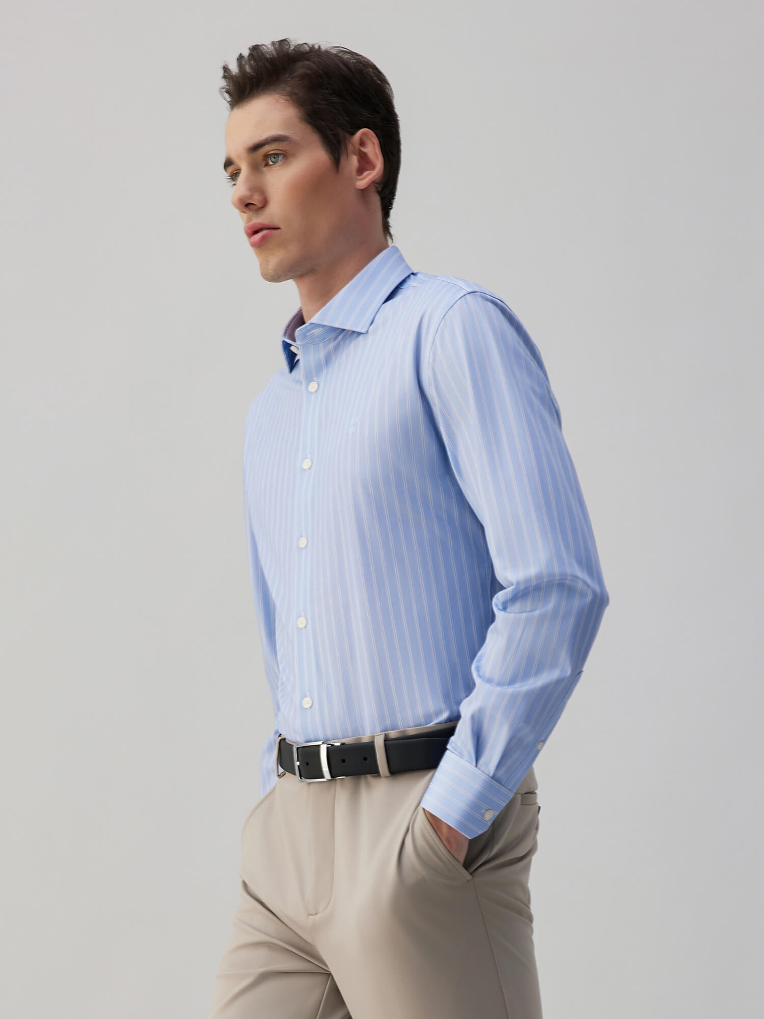 Blue Striped Silk High-Stretch Shirt