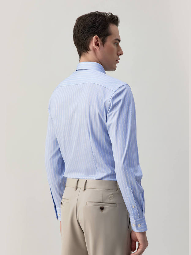 Blue Striped Silk High-Stretch Shirt