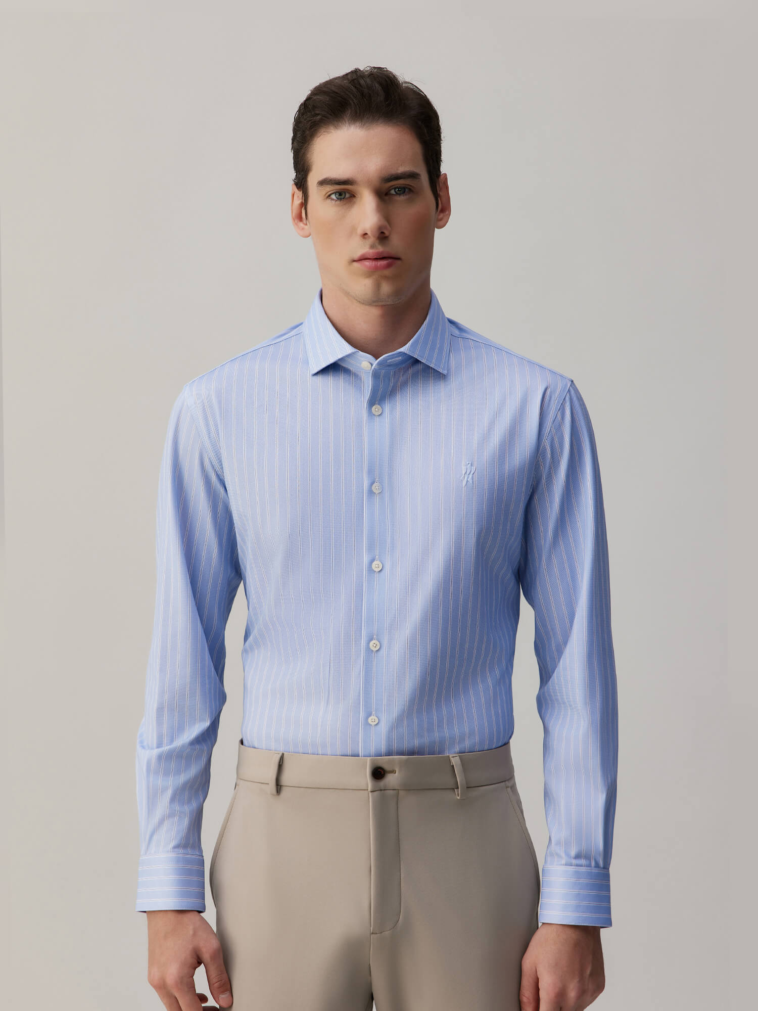 Blue Striped Silk High-Stretch Shirt