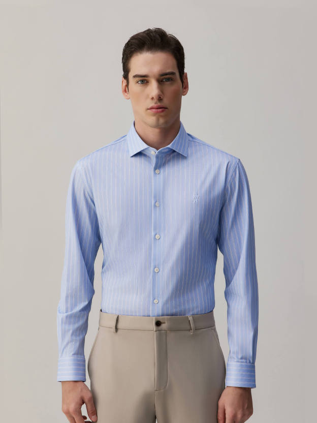 Blue Striped Silk High-Stretch Shirt
