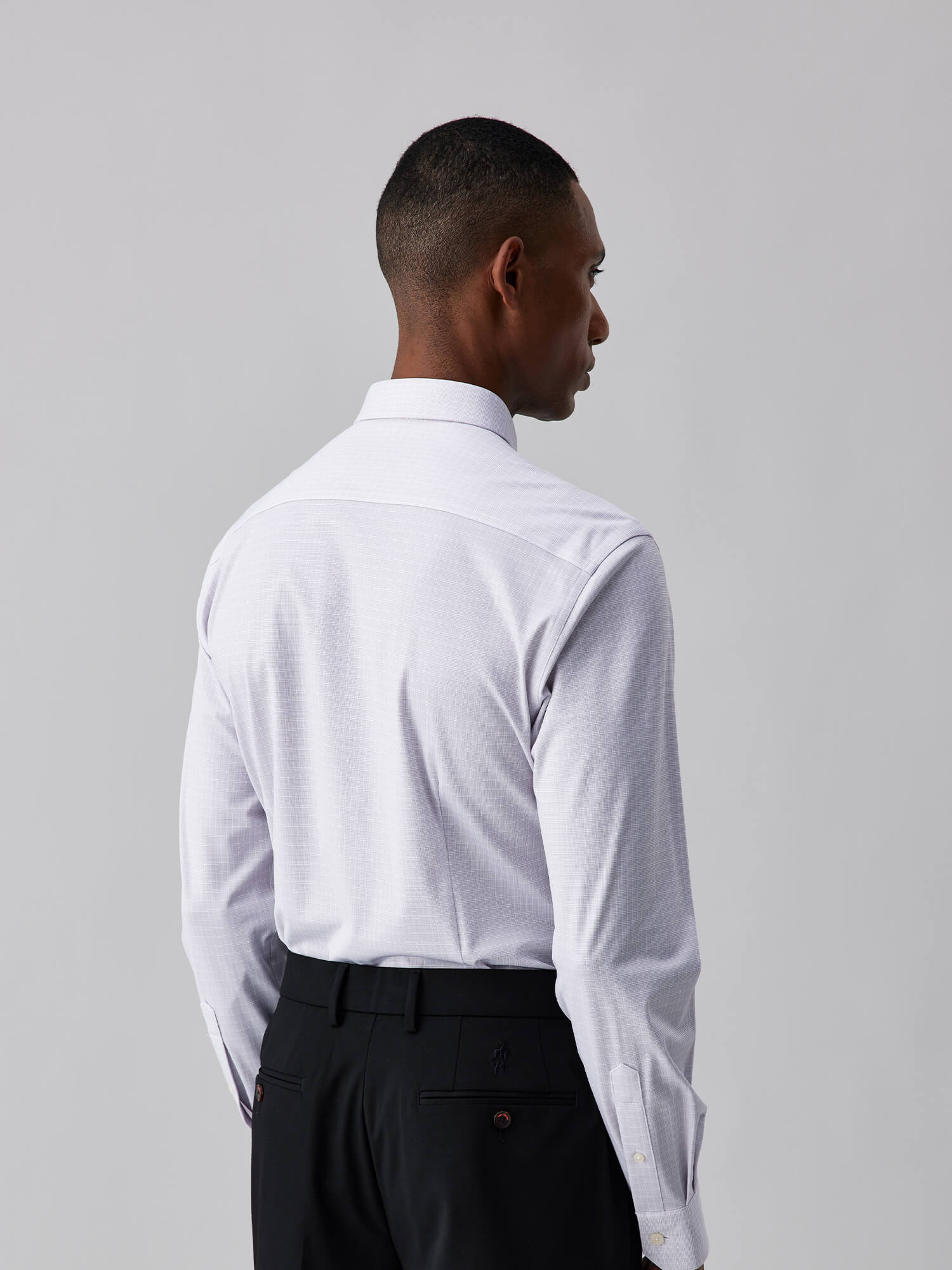 Heather Gray Plaid Silk High-Stretch Shirt