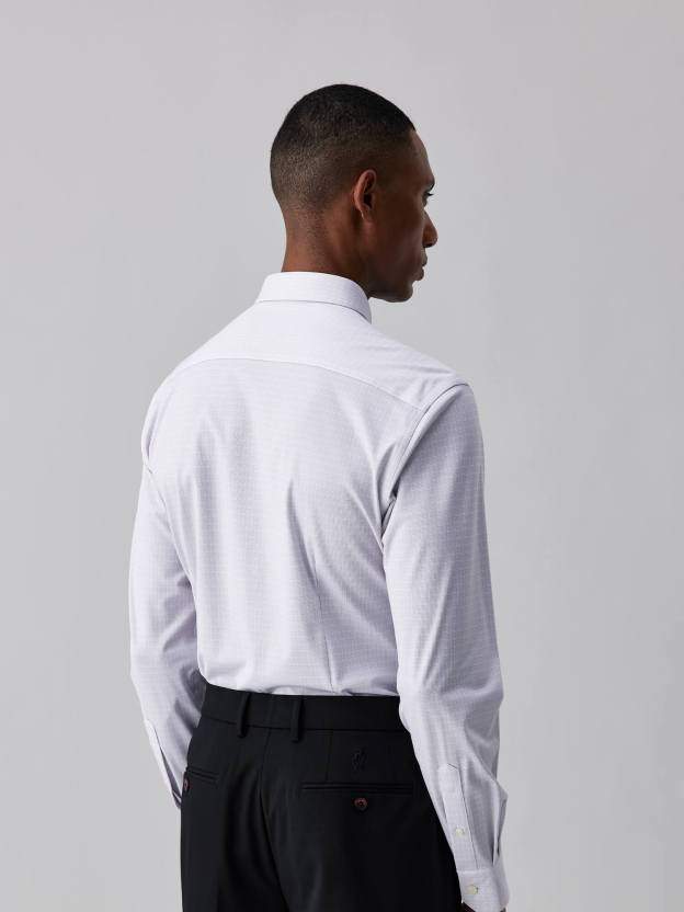 Heather Gray Plaid Silk High-Stretch Shirt