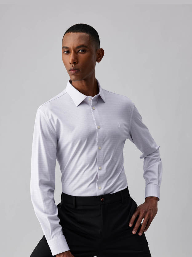 Heather Gray Plaid Silk High-Stretch Shirt
