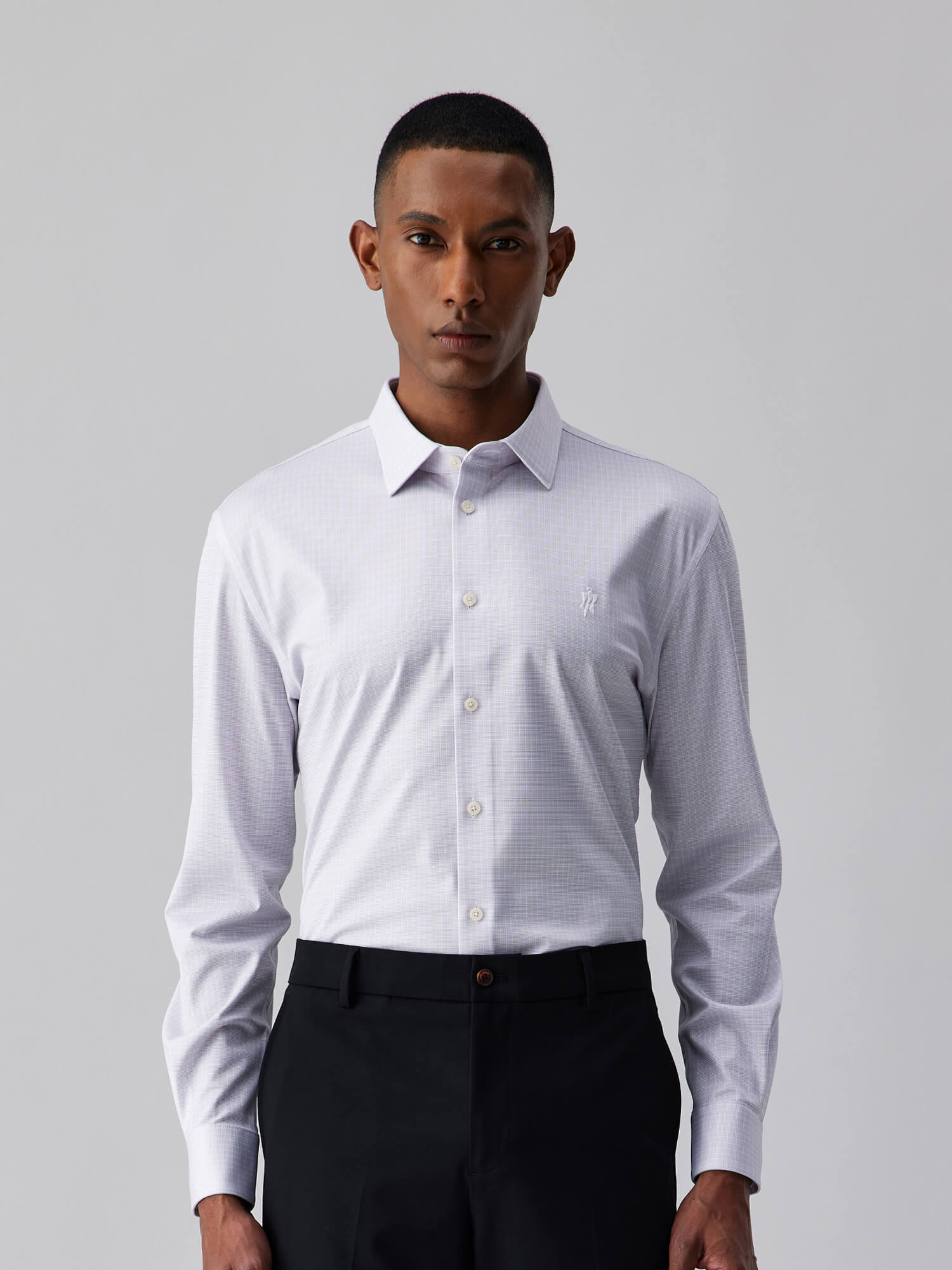 Heather Gray Plaid Silk High-Stretch Shirt