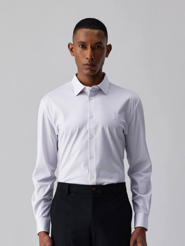 Heather Gray Plaid Silk High-Stretch Shirt